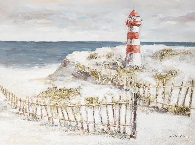 PXYW633 Wall décor art oil on canvas seascape lighthouse and wooden fence